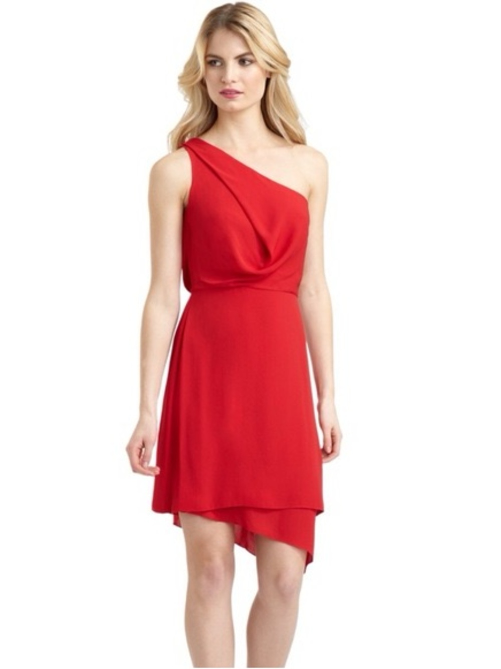BCBGMaxAzria One-Shoulder Red Layered Dress